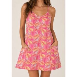 POP FIT Tropical Palm Print Swim Dress/Tankini - Pink/Orange - Size Large